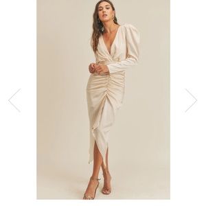 Rouched long sleeve white dress by mable